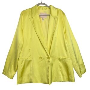 Hutch Neon Yellow Satin Blazer Jacket Size L‎ Oversized Double Breasted Women's